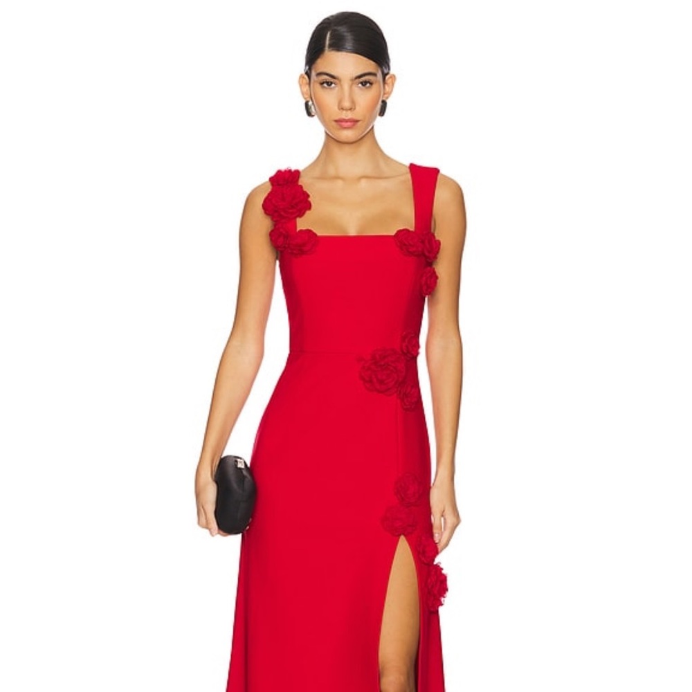 Elliatt Red Floral Appliqué Square Neck Gown